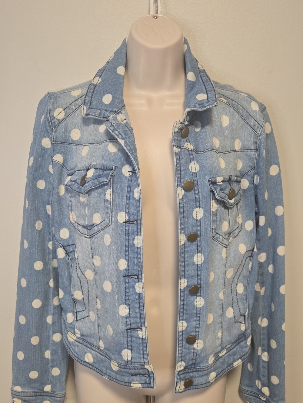 Fire Los Angeles Polka Dot Light Wash Denim Jacket - White Dot Blue Medium